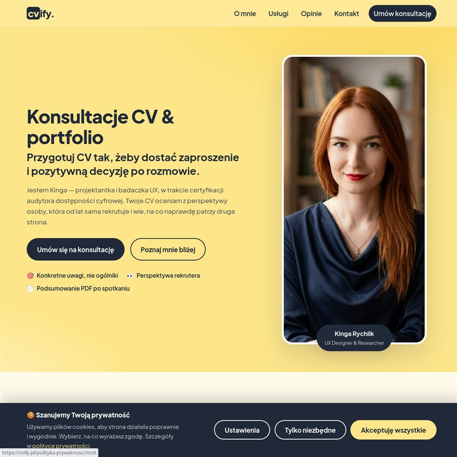 Strona cvify.pl — konsultacje CV Kingi Rychlik